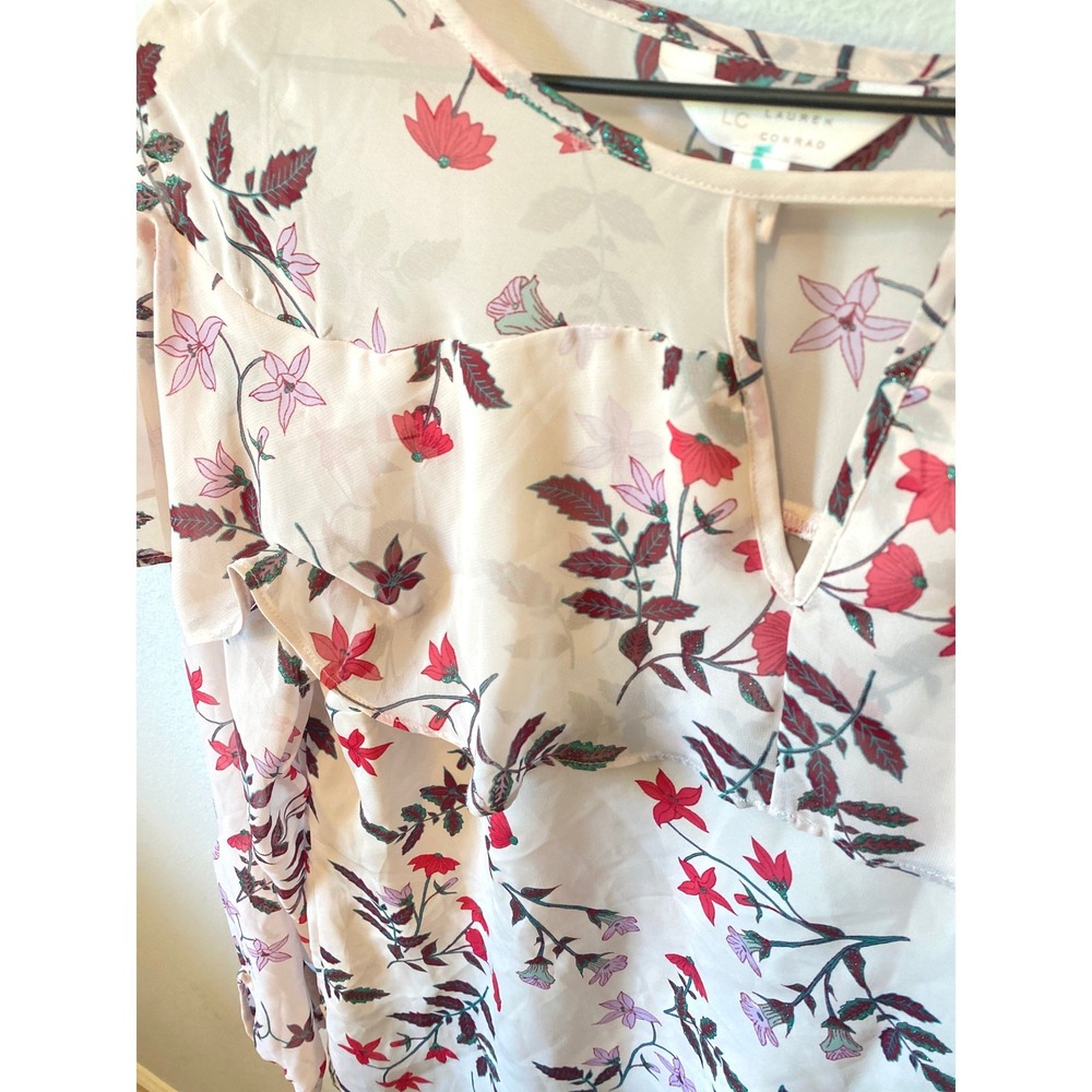 LC Lauren Conrad Whimsigoth Womens Pink Floral Ruffle Glitter Keyhole Medium - Picture 9 of 9